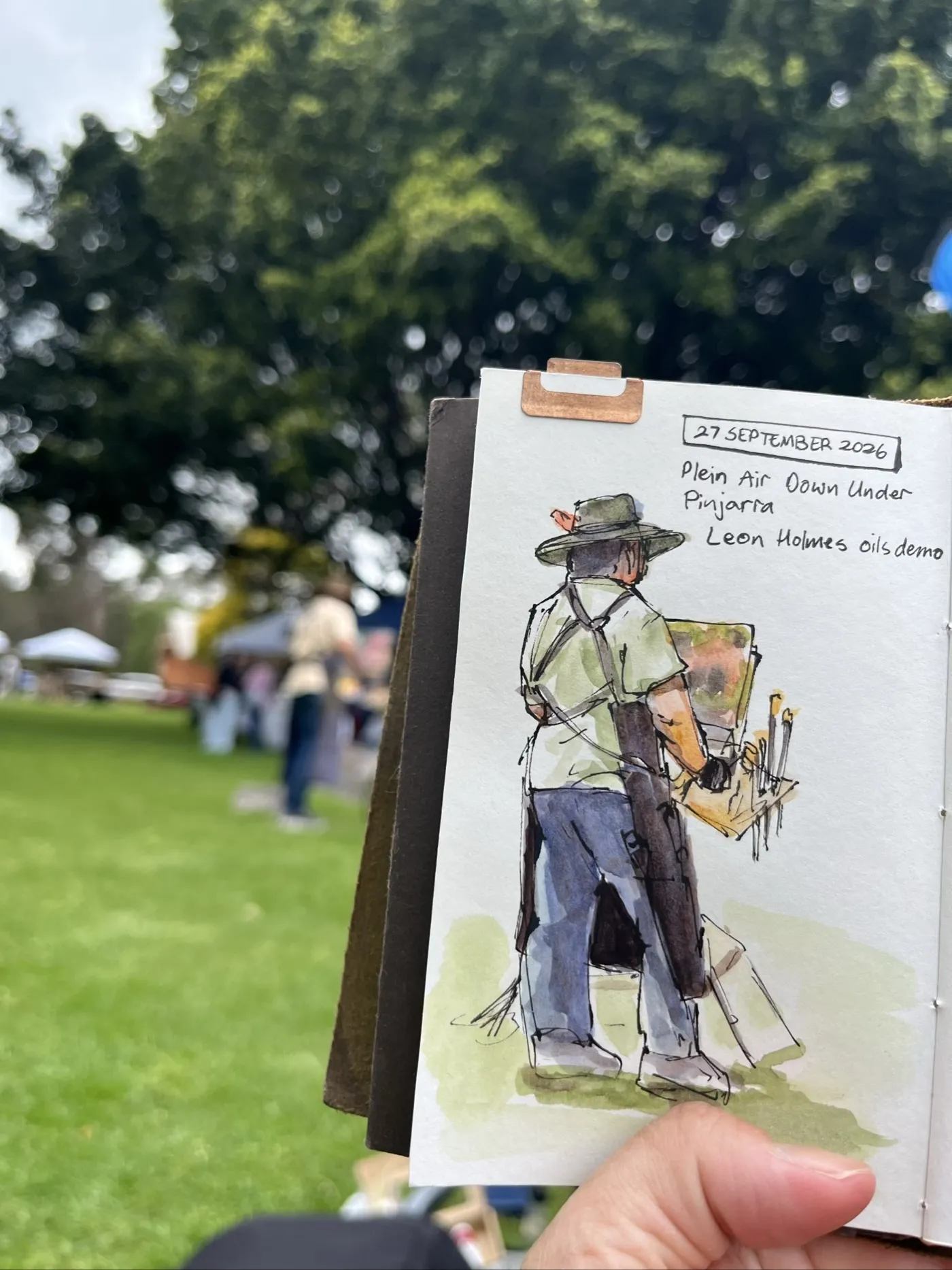 Watercolour sketch of Leon Holmes painting