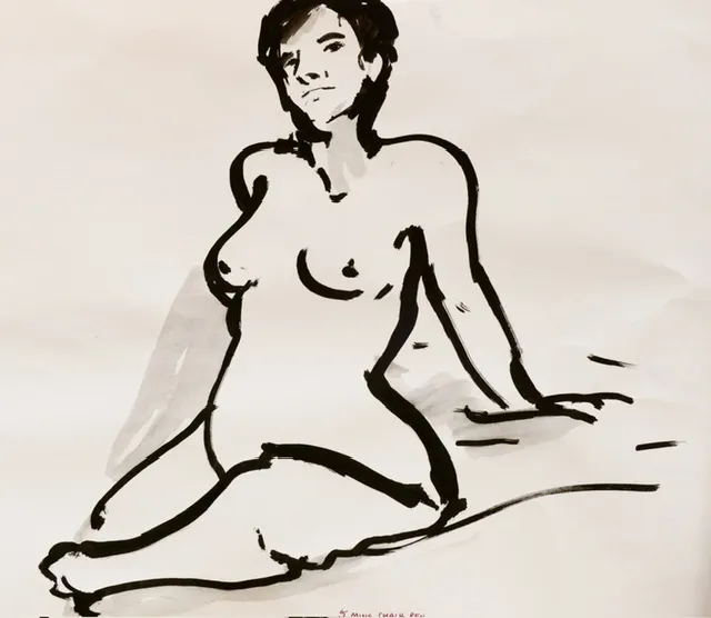 bold black sketch of nude female figure