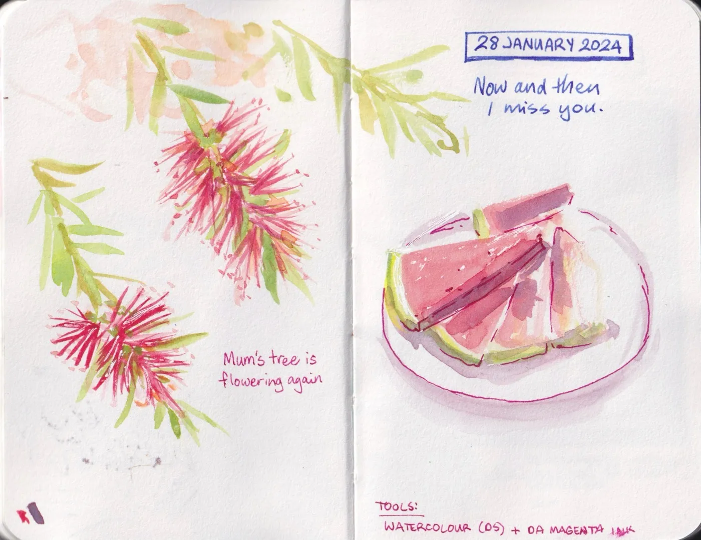 Sketchbook sketch, mixed media