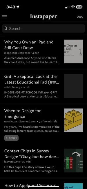 screenshot of Instapaper on my phone