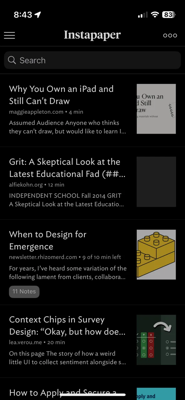 screenshot of Instapaper on my phone|300