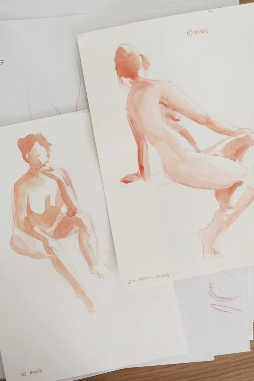 watercolour sketches of a nude woman