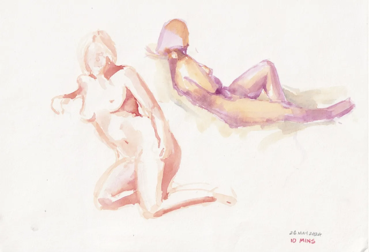 watercolour sketches of a nude woman, 10 minute poses