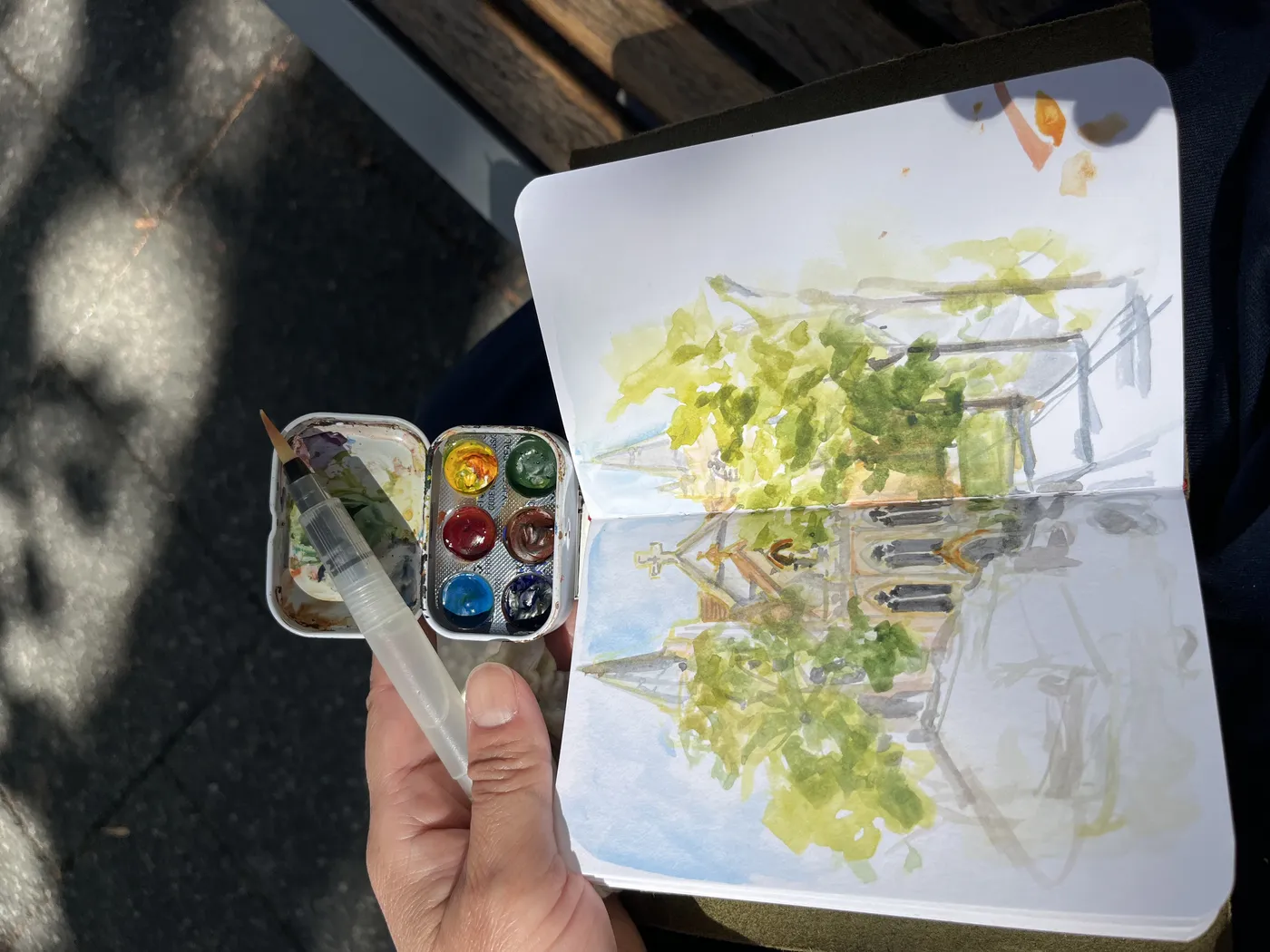 Watercolour sketch of a cathedral 