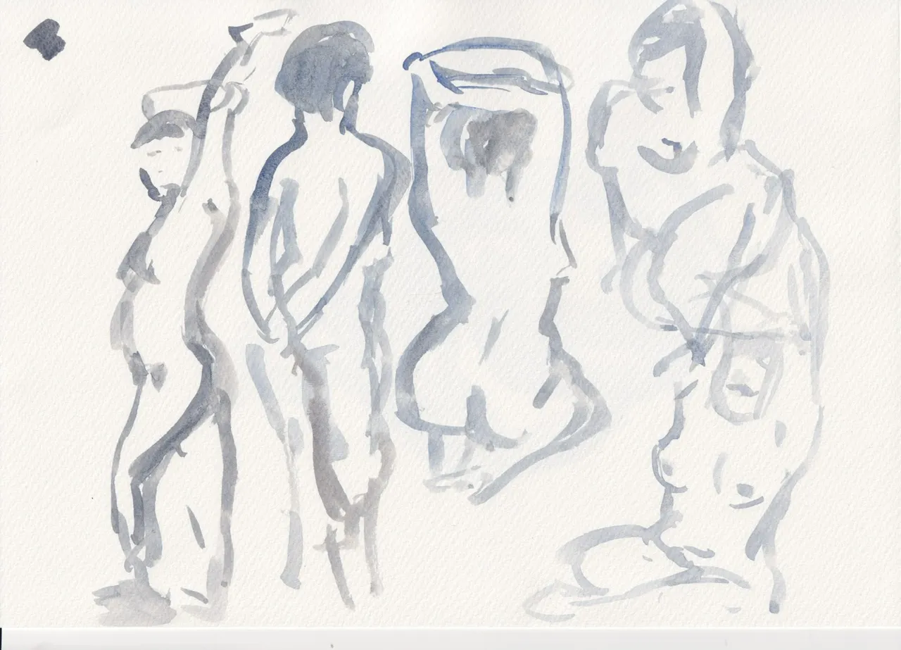 watercolour sketches of a nude woman, 1 minute poses