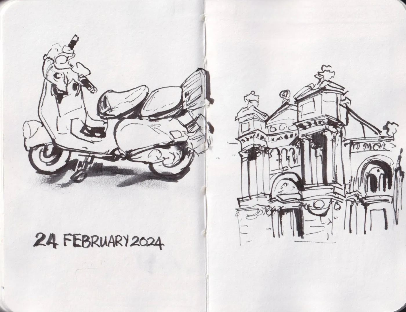 Sketchbook sketch, mixed media