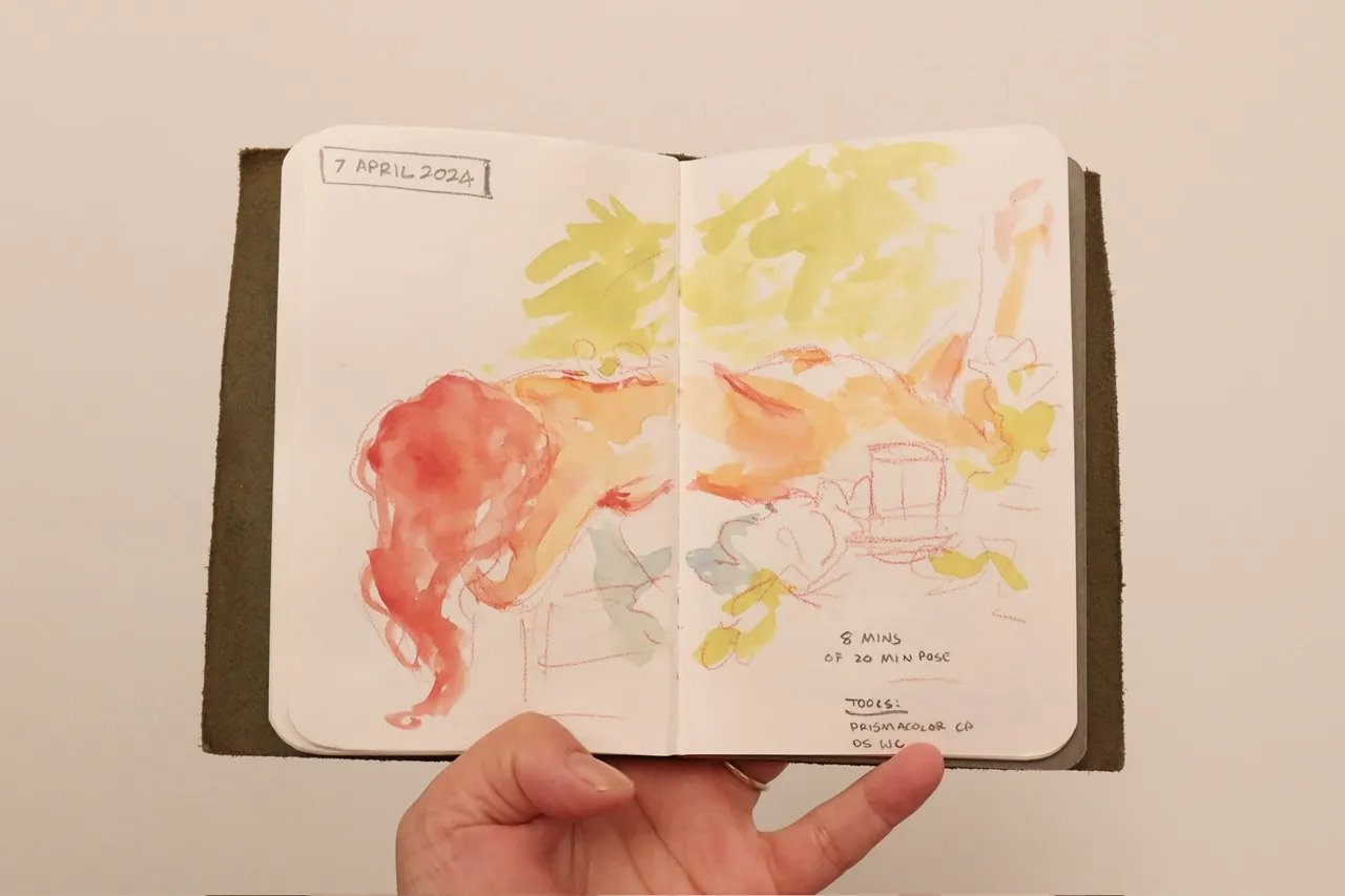 watercolour sketch of a nude woman lying