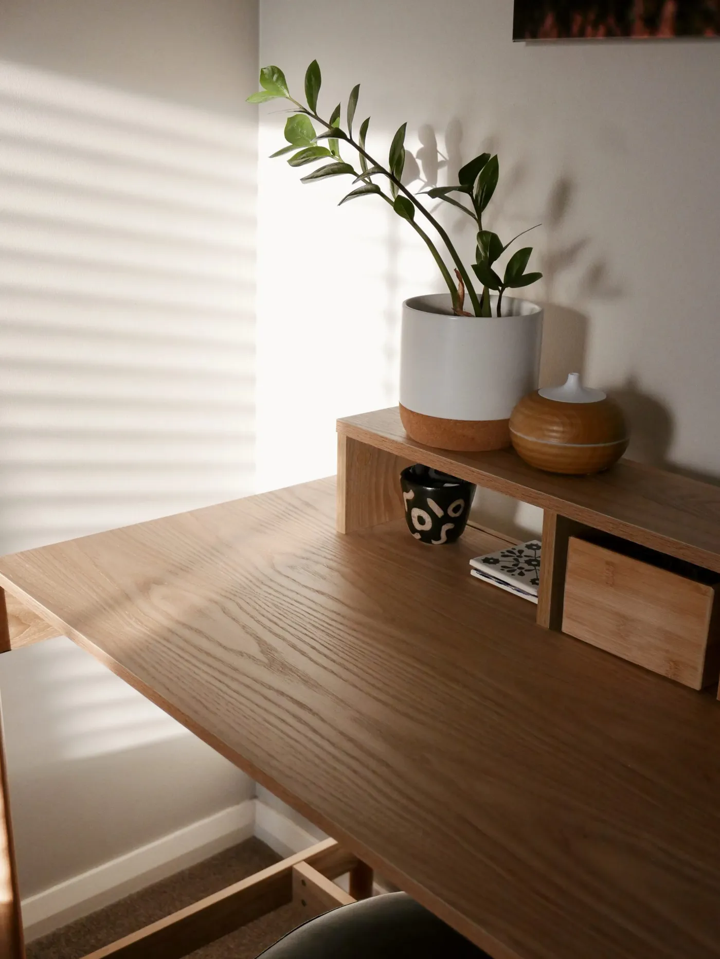Photo of my desk in non-working mode - no laptop, no desk chair