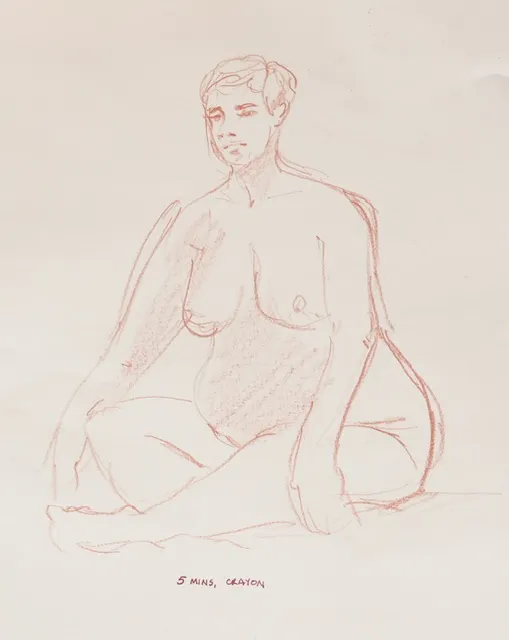 sketch of nude woman in red crayon