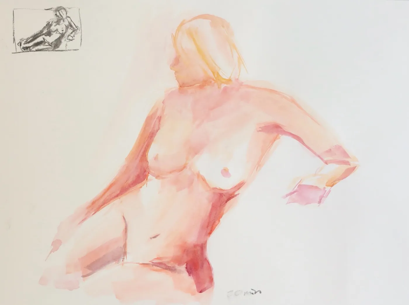 Watercolour sketch of nude woman