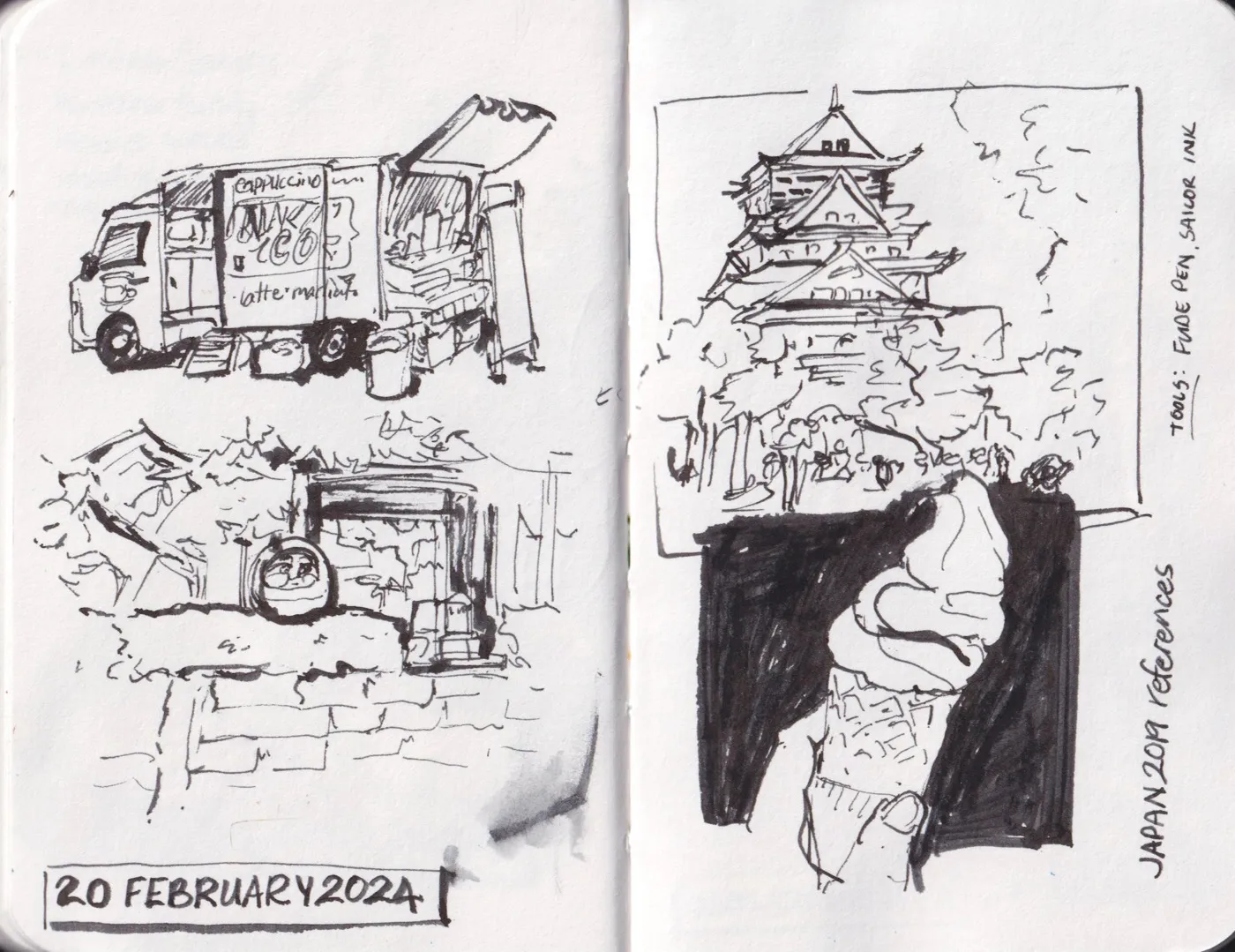Sketchbook sketch, mixed media