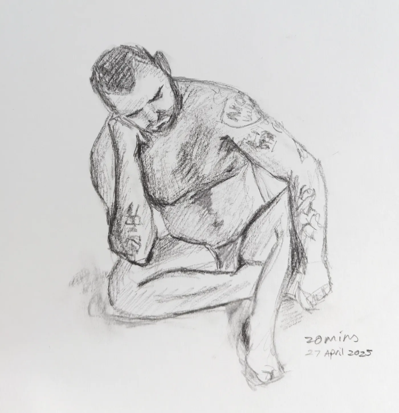 male drawn in charcoal