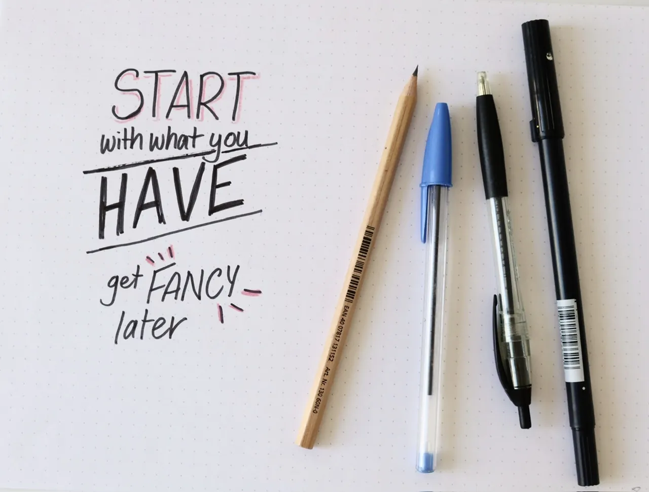 hand drawn lettering start with what you have, get fancy later with some pens photographed next to it