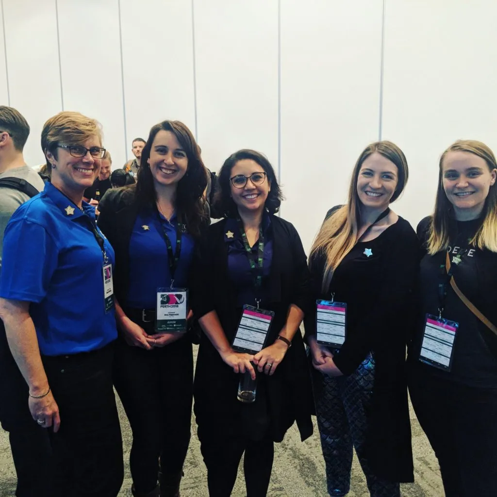 Photo of a group of amazing ladies at DDD Perth, all wearing my "Trying my best" pin!"