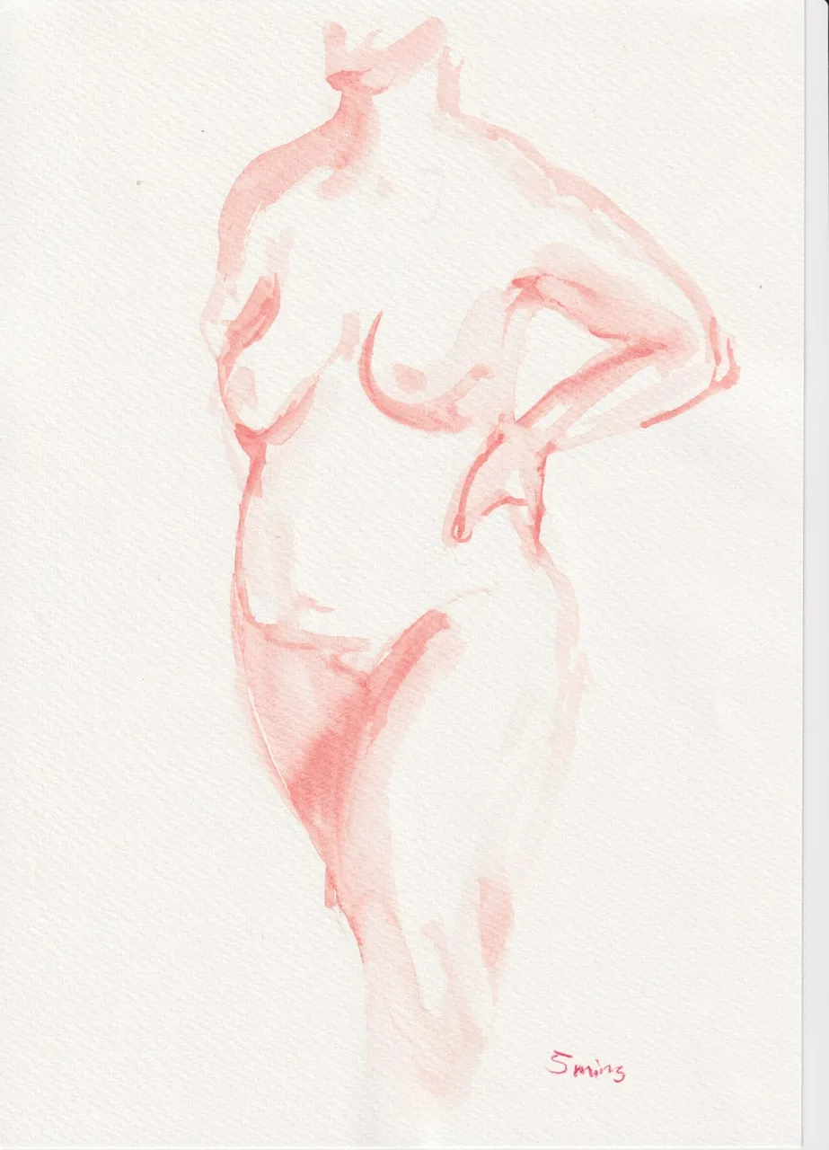 watercolour sketch of a nude woman’s torso