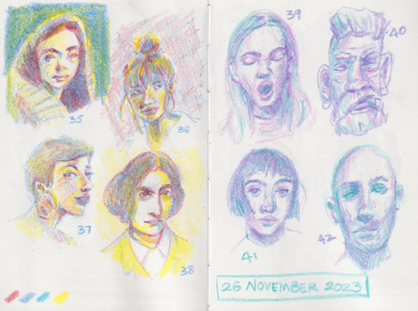 crayon sketches of faces