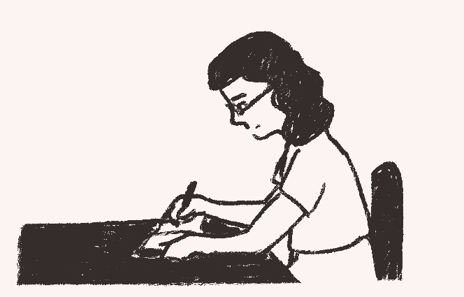 IMG_2374.jpeg|illustration of a woman sitting in a chair writing in a notebook