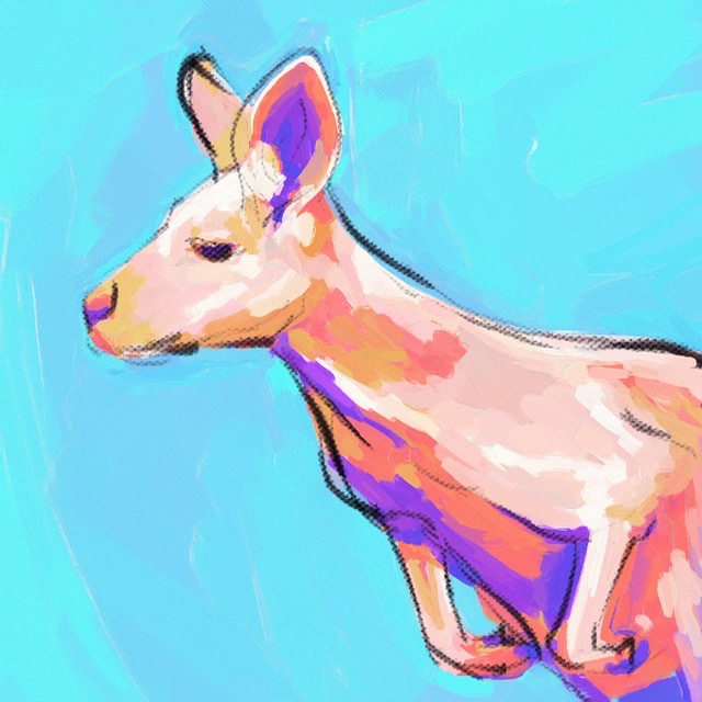 painting of a kangaroo with bright pinks and purples
