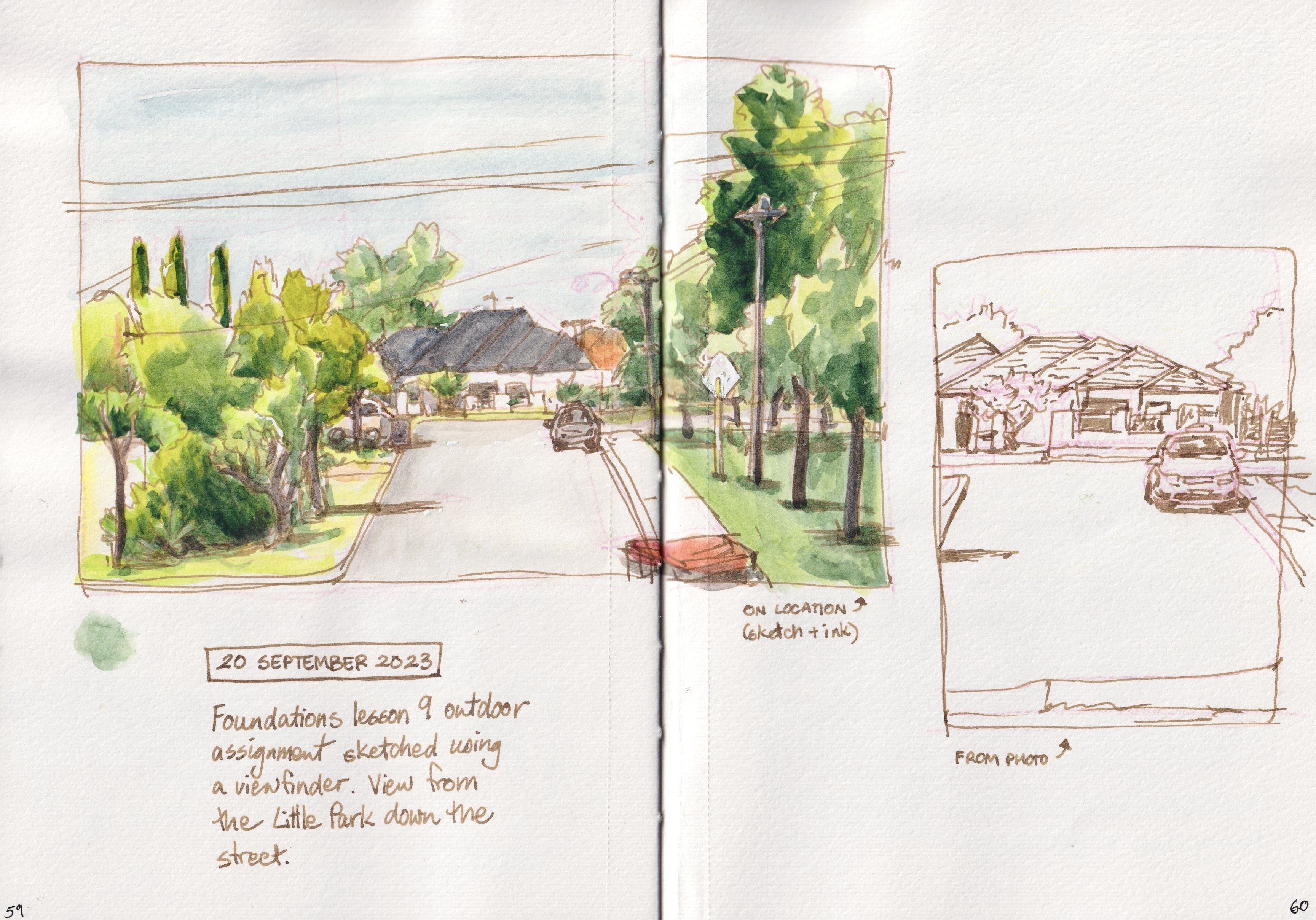 sketchbook3 8.jpeg|watercolour sketch of a view down the street