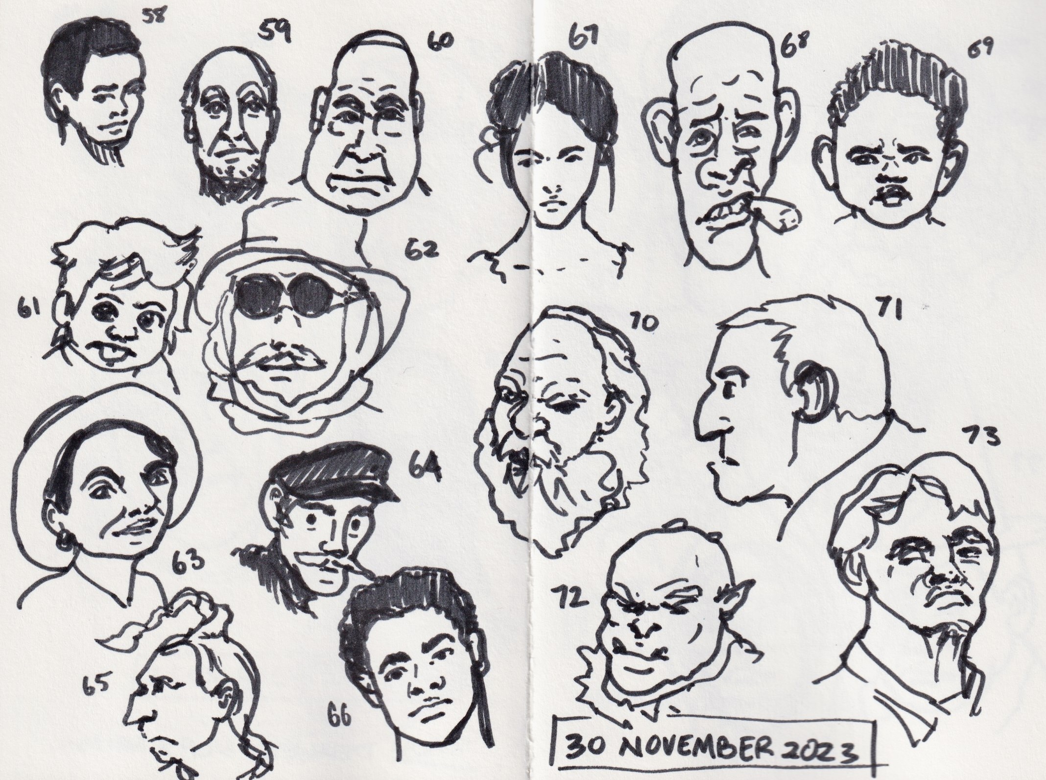 sketchbook4 2 1.jpeg|Page of heads drawn with a marker
