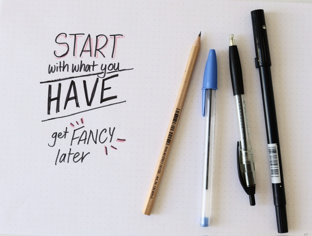 IMG_4502.jpeg|hand drawn lettering start with what you have, get fancy later with some pens photographed next to it